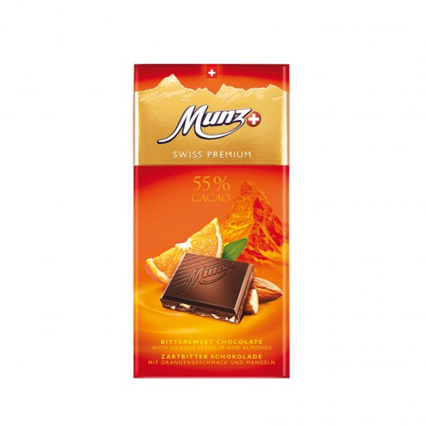CHOCOLATES MUNZ DARK ORANGE/ALMOND 12 X 100grs